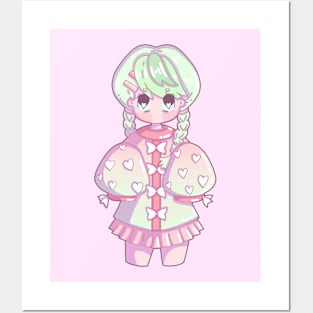 Chibi Girl With Green Hair, Kawaii Design Posters and Art